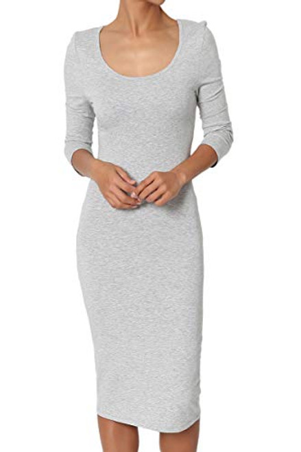 TheMogan Women's 3/4 Sleeve Scoop Neck Stretchy Cotton Midi Dress Heather Grey L