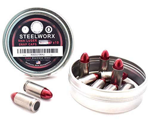 Steelworx 9mm Stainless Steel Snap Caps/Dry Fire Training Rounds -10x RED-