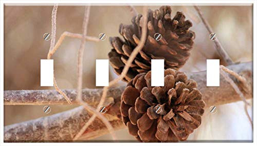Switch Plate 4 Gang Toggle - Pinecone Branch Nature Pine Twig