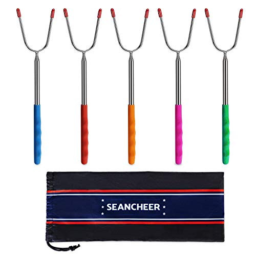 SEANCHEER Marshmallow Roasting Sticks-Smores Skewers for Fire Pit-Roasting Sticks for BBQ Set of 5-45-inch Marshmallows- Hotdogs- Meats Retractable Sticks for Fire Pit- Campfire- etc
