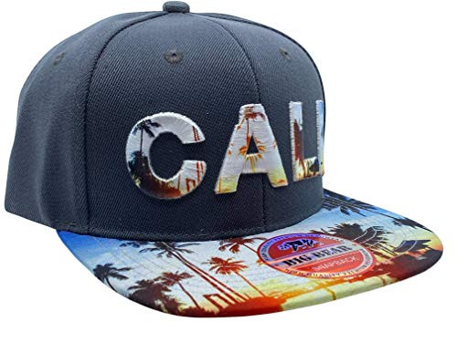California Republic CALI Snapback Hat City Palm Tree Design Flat Bill 3D Logo Embroidery Adjustable Baseball Cap Dark Gray