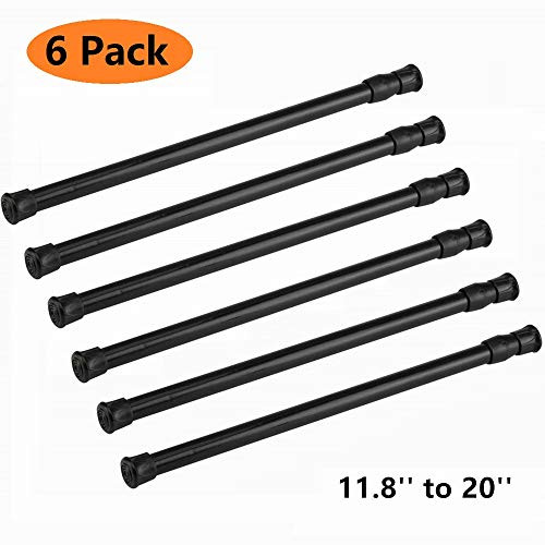 Cupboard Bars Tension Rods, 6 Pack Spring tensions rods Steel Adjustable Tension Curtain Rod Shower Rod Closet Rod Window Rods (11.8-20 Inches, Black)