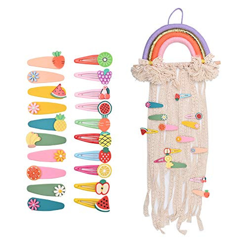 Rainbow Hair Bow Holder Organizer with 20pcs Colorful Bow Clips- Hairpins Organizer- Bow Holder for Girls Wall Hanging Rainbow Decoration for Girls Room Apartment Bedroom Living Room -Purple-