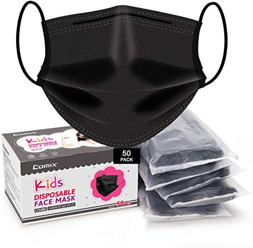 Kids Face Mask- Kids Disposable Face Mask- Comix Face Mask for Kids Boys Girls- 3 layer face mask for Protection- Pack of 50- Black