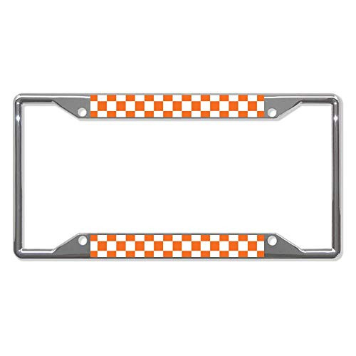 Orange Checkerboard Car License Plate Frame - Chrome Metal Auto License Plate Frame Tag Holder Frame Cover - 12inchx6inch for Universal Cars Orange Checkerboard Car License Plate Frame - Chrome Metal Auto License Plate Frame Tag Holder Frame Cover - 12inchx6inch for Universal Cars