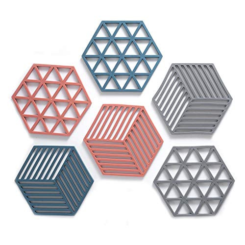 6 Pack Premium Silicone Trivet Mats Multipurpose Hot Pot Holders Trivets for Hot Pots and Pans- Drying Mat- Hot Pads Thick Countertop Mat for Hot Dish Non-Slip and Heat Resistant