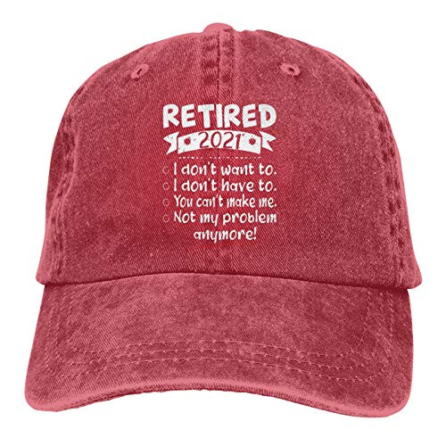 Funny Retirement 2021 Denim Baseball Cap- Retro Washed Adjustable Dad Hats-Red