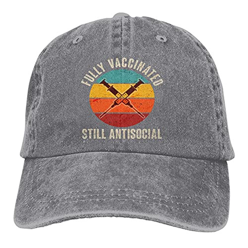 Fully Vaccinated Still Antisocial Vintage Unisex Denim Baseball Cap Retro Washed Adjustable Dad Hats-Gray