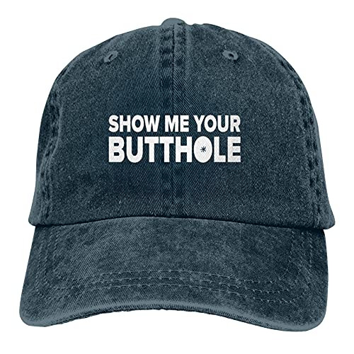 Clipeyh Show Me Your Butthole Hat- Washed Denim Baseball Cap Adjustable Cotton Trucker Cap