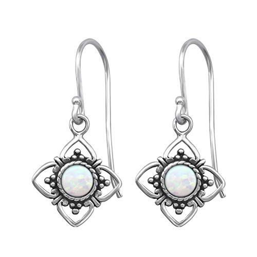 AUBE JEWELRY Hypoallergenic 925 Sterling Silver Celtic Open Knot Fire Opal Earrings- Dangle Earrings for Women