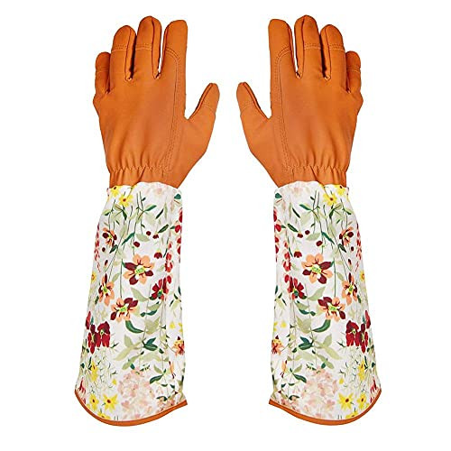 Liadance Long Gardening Gloves for Women- Thorn Proof Ladies Garden Work Gloves Gauntlet with Long Sleeves-to Protect Your Arms Until The Elbow- Gifts for Women -Orange- 15.7x5.9inch