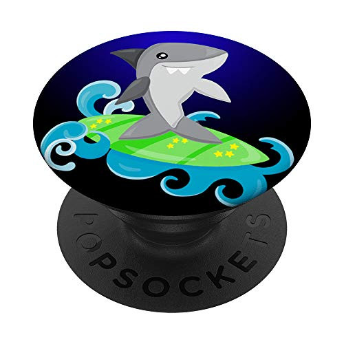 Shark Surfboard Surfer PopSockets PopGrip- Swappable Grip for Phones  and  Tablets