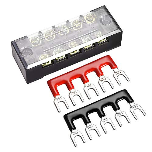 uxcell 5Set 5 Positions Dual Rows 600V 15A Iron Screw Terminal Strip Barrier Block with Cover Plus 400V 25A Pre-Insulated Terminals Barrier Strip