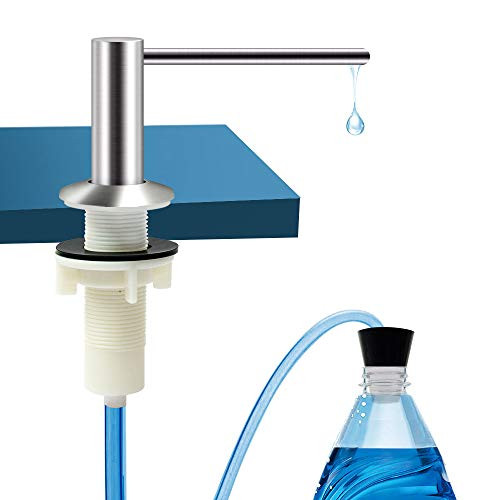 Soap Dispenser for Kitchen Sink- Brushed Nickel Countertop Soap Dispenser Pump- 47inch Silicone Extension Tube Connect to The Soap Bottle Directly- Say Goodbye to Frequent Refills -Brushed Nickel-