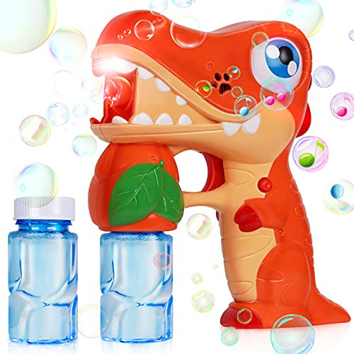 PASTACO Bubble Gun Machine for Kids and Toddlers- Leakproof Auto Bubble Gun Maker for Boys/Girls/Pets- Bubble Blaster Blower Party Supplies -Dinosaur-