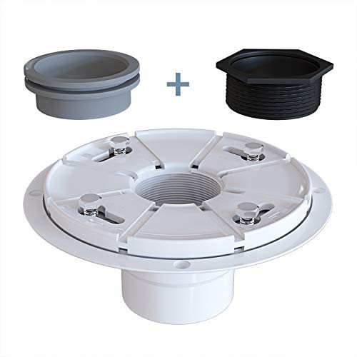 Ushower PVC Shower Drain Base Flange with Threaded Adapter & Rubber Gasket, 2 Inch Outlet No Hub Drain Base for Square Linear Shower Drain Installation