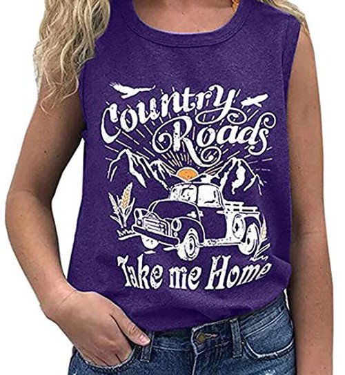 Tank Tops Women Cute Letter Print T Shirts Funny Graphic Workout Tees Athletic Shirts Summer Casual T-Shirt -Purple- XL-