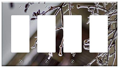 Switch Plate 4 Gang Rocker/GFCI - Branch Ice Spring Freezing Rain Winter Frost