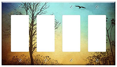 Switch Plate 4 Gang Rocker/GFCI - Tree Bird Nature Branch Branches Blue Trees