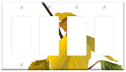 Switch Plate 4 Gang Rocker/GFCI - Birch Tree Branch Leaves Autumn Leaf Nature