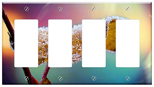 Switch Plate 4 Gang Rocker/GFCI - Frosted Leaf Branch Background Nature Ice Season