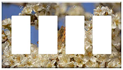 Switch Plate 4 Gang Rocker/GFCI - Nature Butterfly Flowers Tree Spring Branch