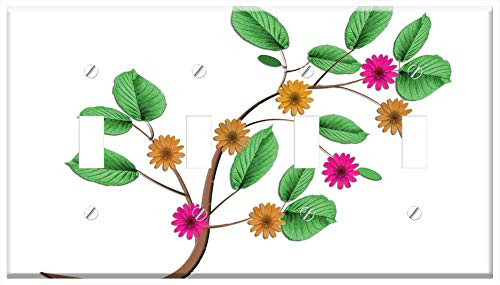 Switch Plate 4 Gang Toggle - Branch Flowers Blossom Bloom Bloom Plant Flora