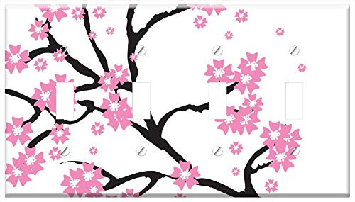 Switch Plate 4 Gang Toggle - Blossoms Branch Cherry Floral Flowers Nature Tree