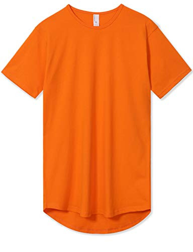 Men's Hipster Drop Cut Curved Hem Long Line T-Shirts Back Tail XL Orange