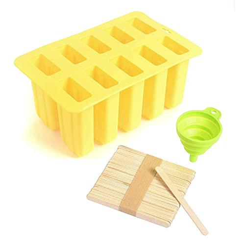 Silicone Popsicle Molds - Popsicle Maker - BPA Free and Reusable - 10 Ice Pops Makers comes With 50 Popsicle Sticks  and  1 Funnel - Make Your Own Homemade Ice Cream Popsicles