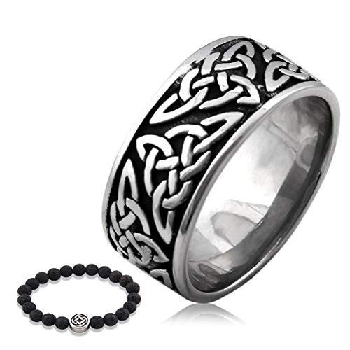 Gungneer Celtic Knot Triquetra Ring Stainless Steel Irish Accessory for Mens Womens Love Interconnection Ancestor Faith Jewelry