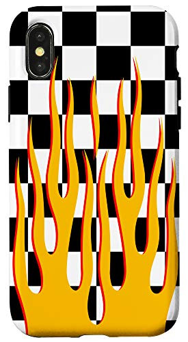 iPhone X/XS Black White Checkerboard Pattern Hot Fire Yellow Flame Case