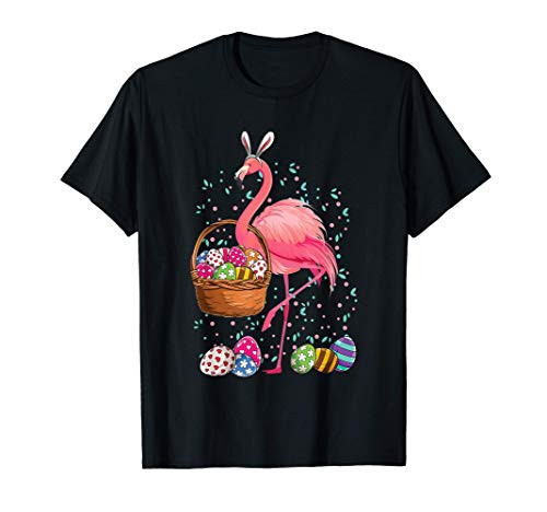 Pretty Easter Flamingo bunny with Easter Basket kids girls T-Shirt