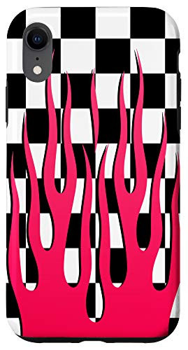 iPhone XR Black White Checkerboard Pattern Hot Fire Pink Flame Case
