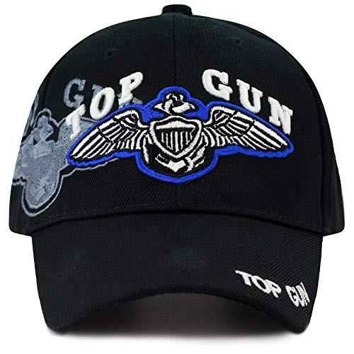 The Hat Depot Official Licensed Military 3D Embroidered Logo Cap -Black - Top Gun-