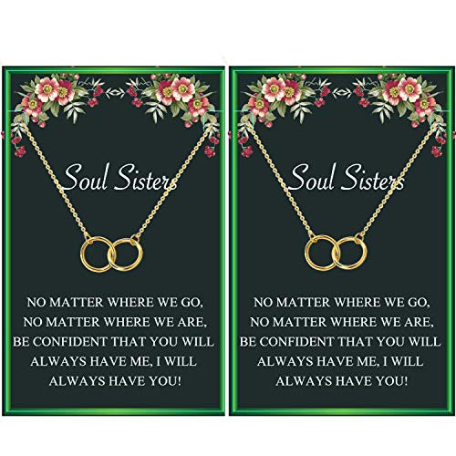Soul Sister Necklace-BFF Necklace for 2-Two Interlocking Infinity Double Circle Necklace Sister Birthday Gift for Women Girls-Gold-