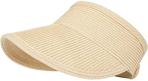 T WILKER Straw Beach Hat for Women Sun Visor Hats Wide Brim Roll-up Foldable Summer Hat UV Protection UPF 50Plus Packable Sun Visor -Beige- T WILKER Straw Beach Hat for Women Sun Visor Hats Wide Brim Roll-up Foldable Summer Hat UV Protection UPF 50Plus Packable Sun Visor -Beige-