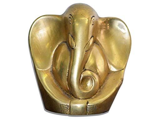 Ganesh, Ganpati, Ganesha Solid Brass Made Modern Ganesha Plain Statue, Small Brass Ganesha Statue for Car`office Desk , Solid Brass Sculpture Artifact of Ganesha, Vintage Decorative, Valuable Collects