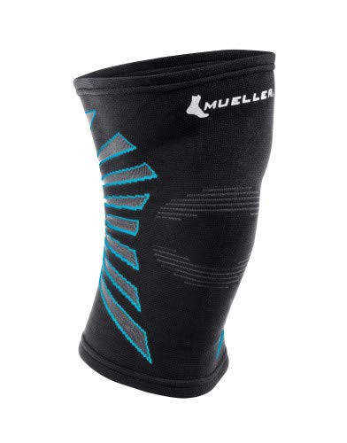 Mueller Omniforce 100 Knee Support- Black/Aqua- Extra Small | Knit Knee Brace