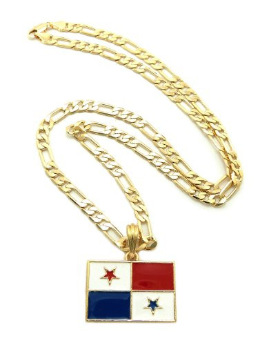 NYFASHION101 Panama Flag Pendant with 5mm 24inch Figaro Chain Necklace- Gold-Tone