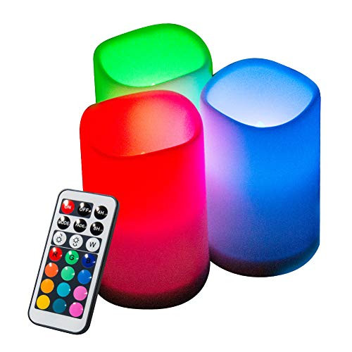 DEEPLITE Flameless Candles Flickering with Remote, Battery Operated Candles Color Changing with Timer and Bright Night Light, LED Pillar Candles for Wedding and Parties Decor, Ivory, Set of 3