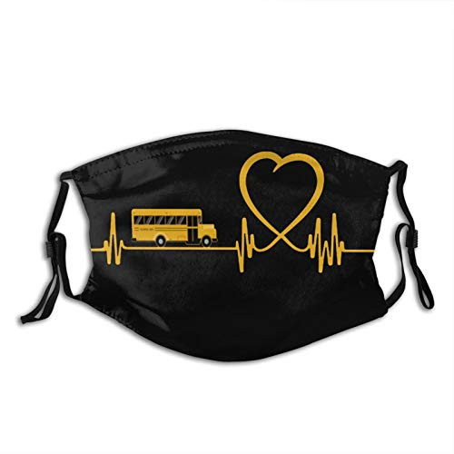 Funny School Bus Driver Love School Bus Heartbeat Reusable Cloth Washable Face Cover Face Mask Unisex Adjustable Black