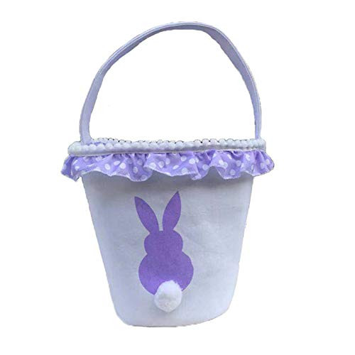 Easter Bunny Basket Egg Bags for Kids- Canvas Personalized Candy Egg Basket Rabbit Print Buckets Candy Bags with Fluffy Tail Gifts Bags for Easter -Purple- Easter Bunny Basket Egg Bags for Kids- Canvas Personalized Candy Egg Basket Rabbit Print Buckets Candy Bags with Fluffy Tail Gifts Bags for Easter -Purple-