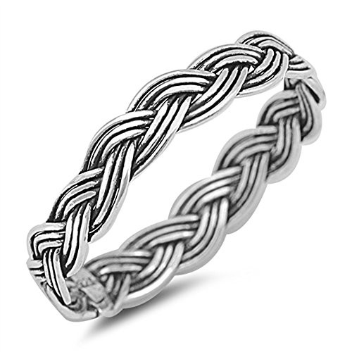 Oxidized Braided Rope Wedding Ring New .925 Sterling Silver Knot Band Size 9