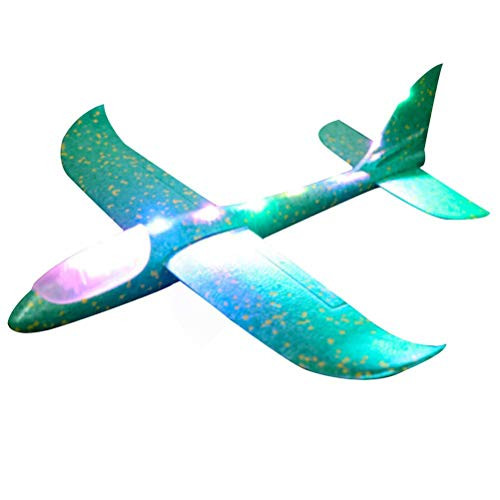 ZBRO 18.9inch Manual Throwing Outdoor Sports Toys LED Light Up Glider Airplane Model Toy Foam Plane with Dual Flight Modes，Foam Airplane for Boys  and  Girls