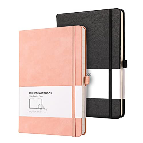 RETTACY Ruled Journal Notebook 2 Pack - A5 Lined Journal for Women with 376 Numbered Pages-Hardcover-100gsm Thick Paper ''5.75 x 8.38''