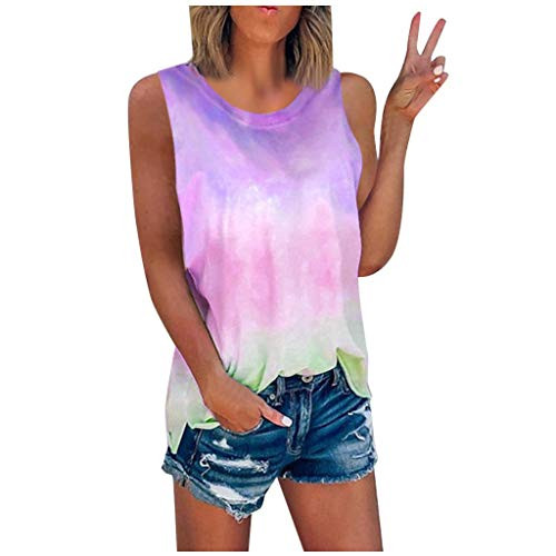 Womens Tops Tank top AODONG Womens Summer Crop Top Fashion Printed Shirts Sleeveless Workout Blouse Loose Soft Camisoles Tee Purple