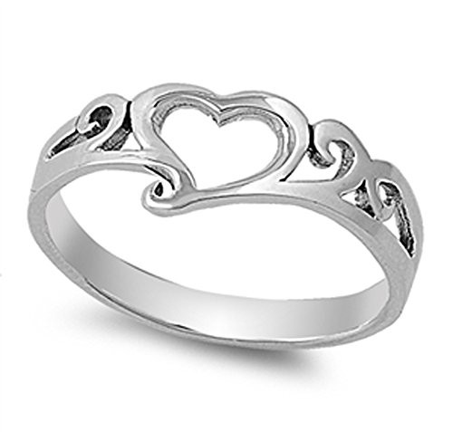 Simple Cute Heart Promise Purity Filigree Ring Sterling Silver Band Size 6