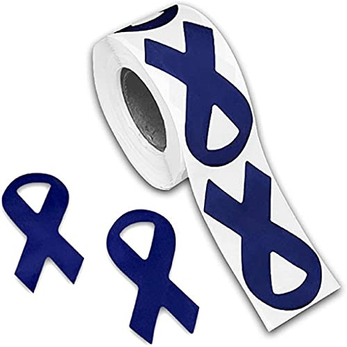 Fundraising For A Cause | Dark Blue Ribbon Shaped Stickers  Dark Blue Awareness Stickers for Colon Cancer- Child Abuse- Rectal Cancer  and  Huntingtons Disease Awareness -1 Roll  250 Stickers-