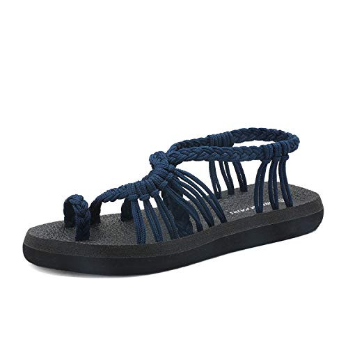 DREAM PAIRS Women's Navy Flat Sandals Summer Braided Strap Yoga Comfortable Beach Sandals Size 11 M US Athena_10